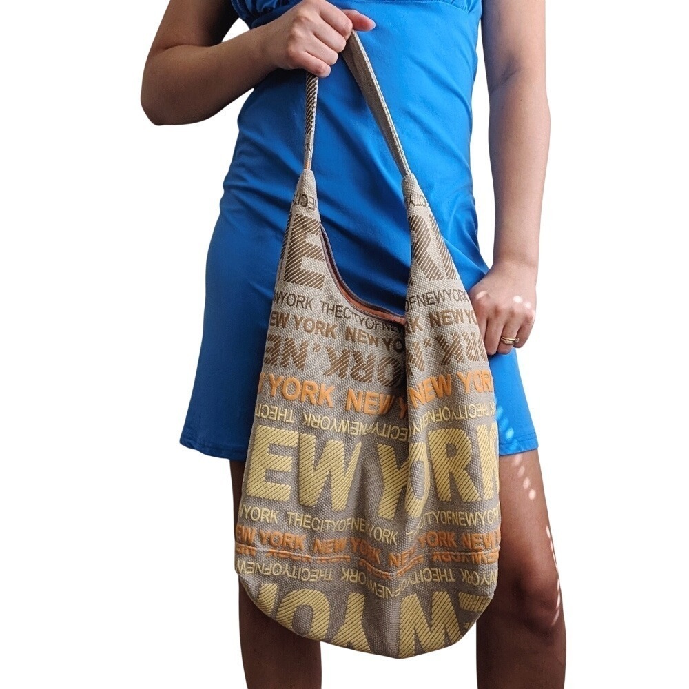 Robin Ruth Indie Sleaze Canvas New York All Over Print Large Hobo Shoulder Bag